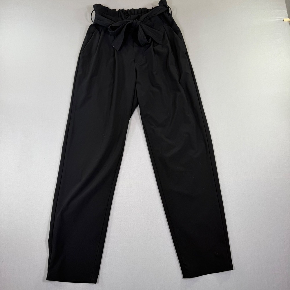 Athleta Skyline Pant II Womens Size 2 Black Paperbag Waist Straight Leg Trousers
